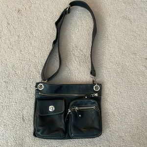 Small black leather roots crossbody